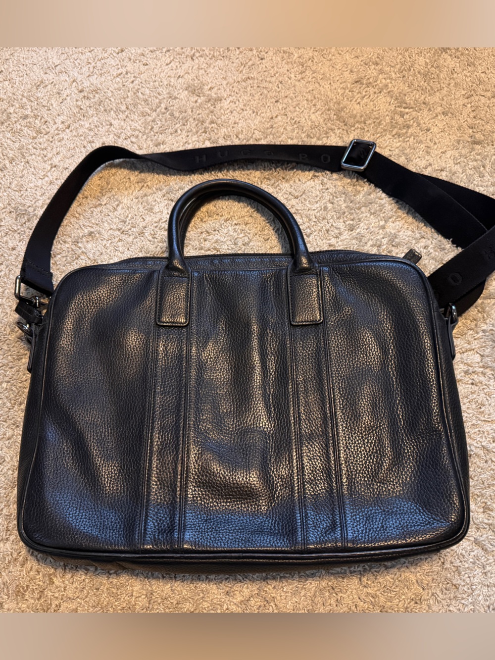 Hugo Boss Leather Briefcase and Laptop Sleeve Bundle Black